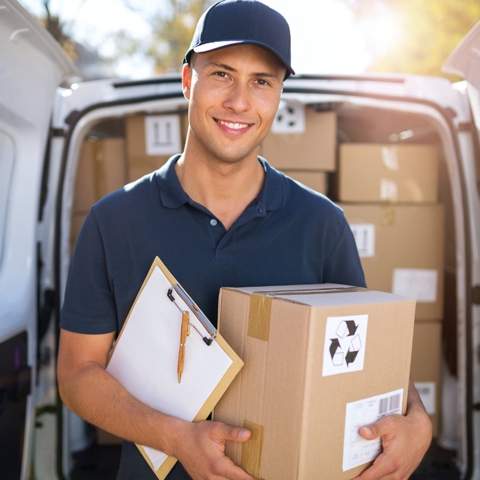 fit young man, holding a package