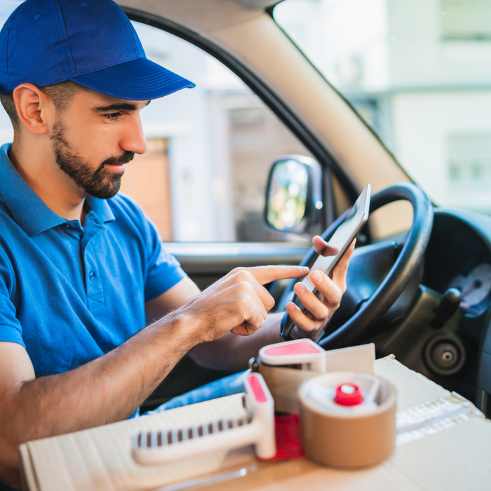 delivery driver in his vehicle