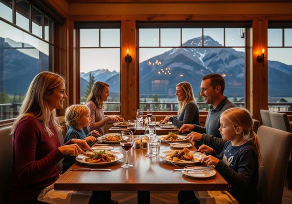 Family Enjoying Dinner with Mountain View