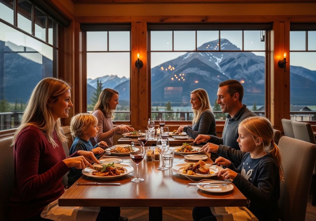 Family Enjoying Dinner with Mountain View