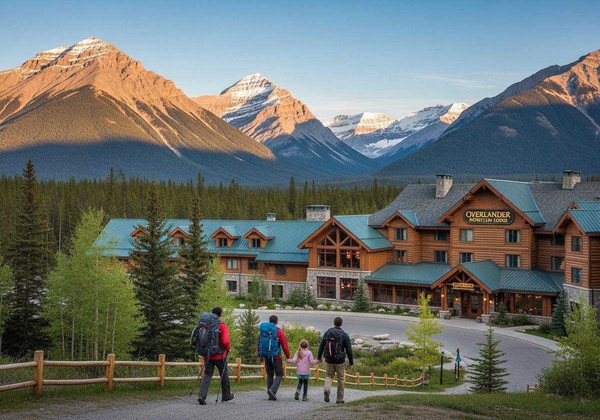 Family Hiking Near Overlander Mountain Lodge with Mountain Views