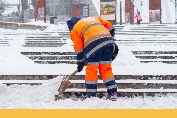 removing snow from stairs 