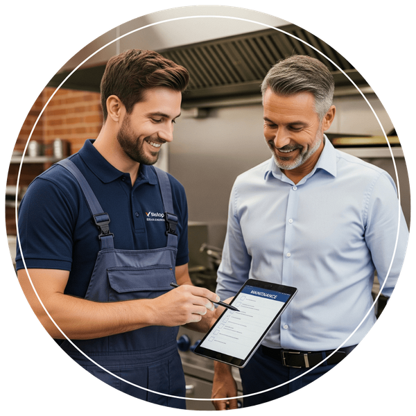 plumbing tech speaking to business owner plumbing tech speaking to business owner