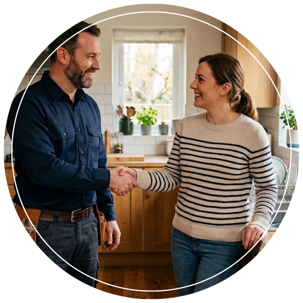plumber shaking hands with homeowner