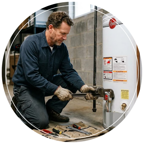 technician working on a water heater repair