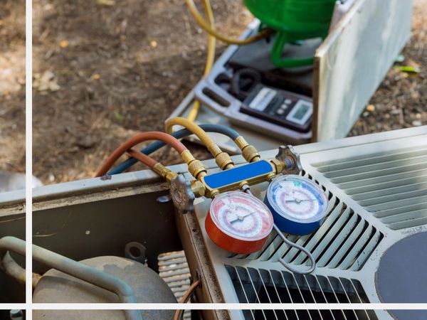 image of a/c unit and tools while unit is being serviced