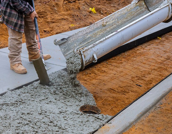 Concrete being poured for a foundation