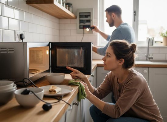 Couple dealing with power outage in kitchen