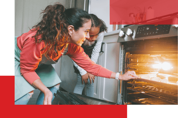 family using oven