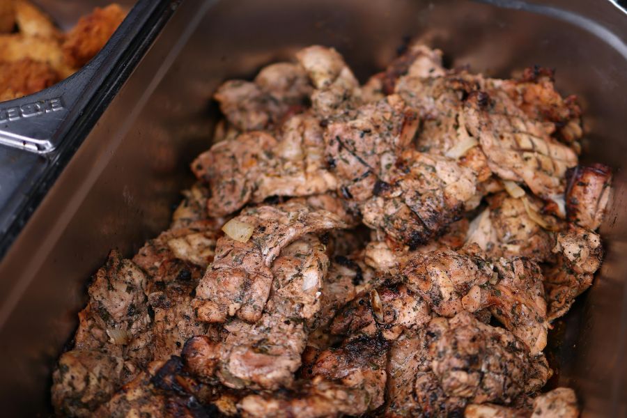 cuts of meat in a warmer cuts of meat in a warmer