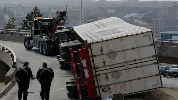 tipped over semi 