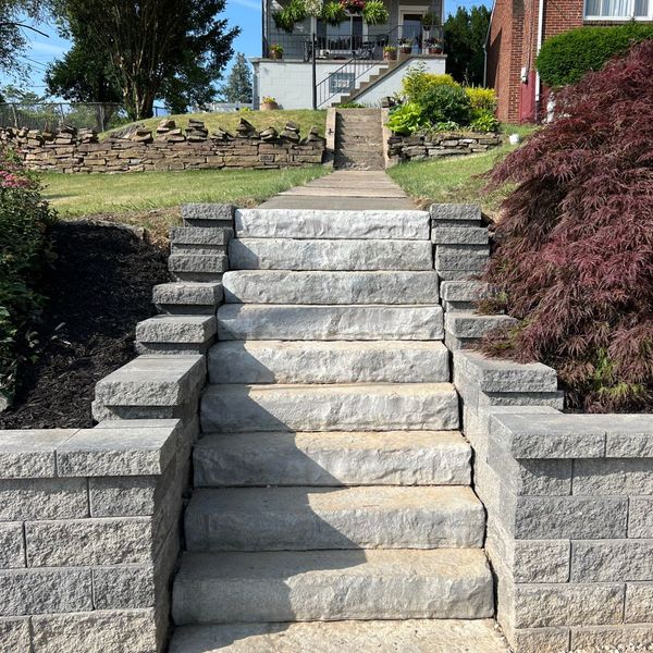 stone steps with retaining walls