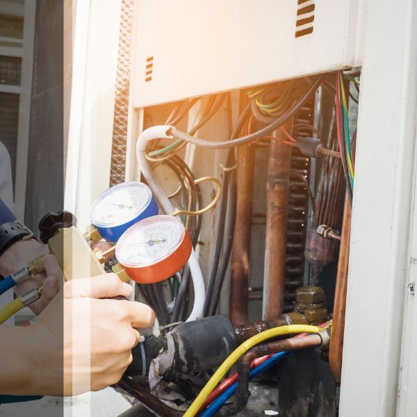 HVAC technician testing furnance