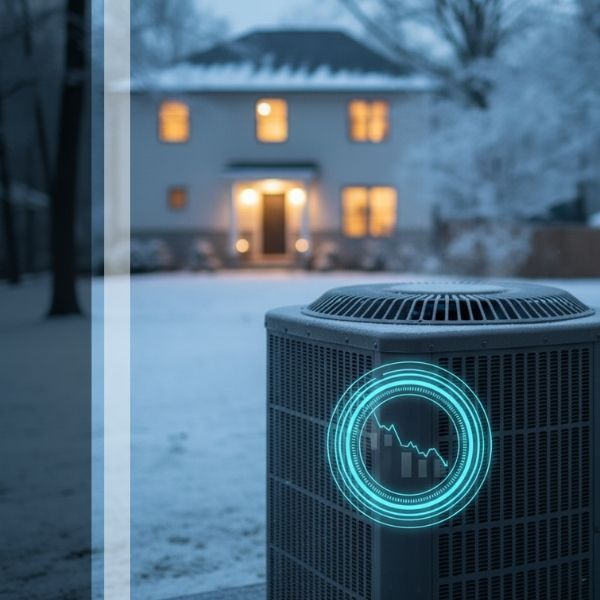 A heat pump outside during winter.