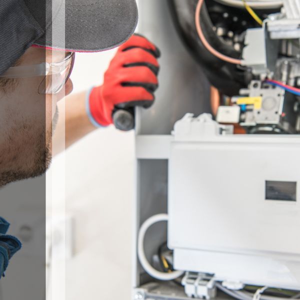HVAC technician inspecting furnace