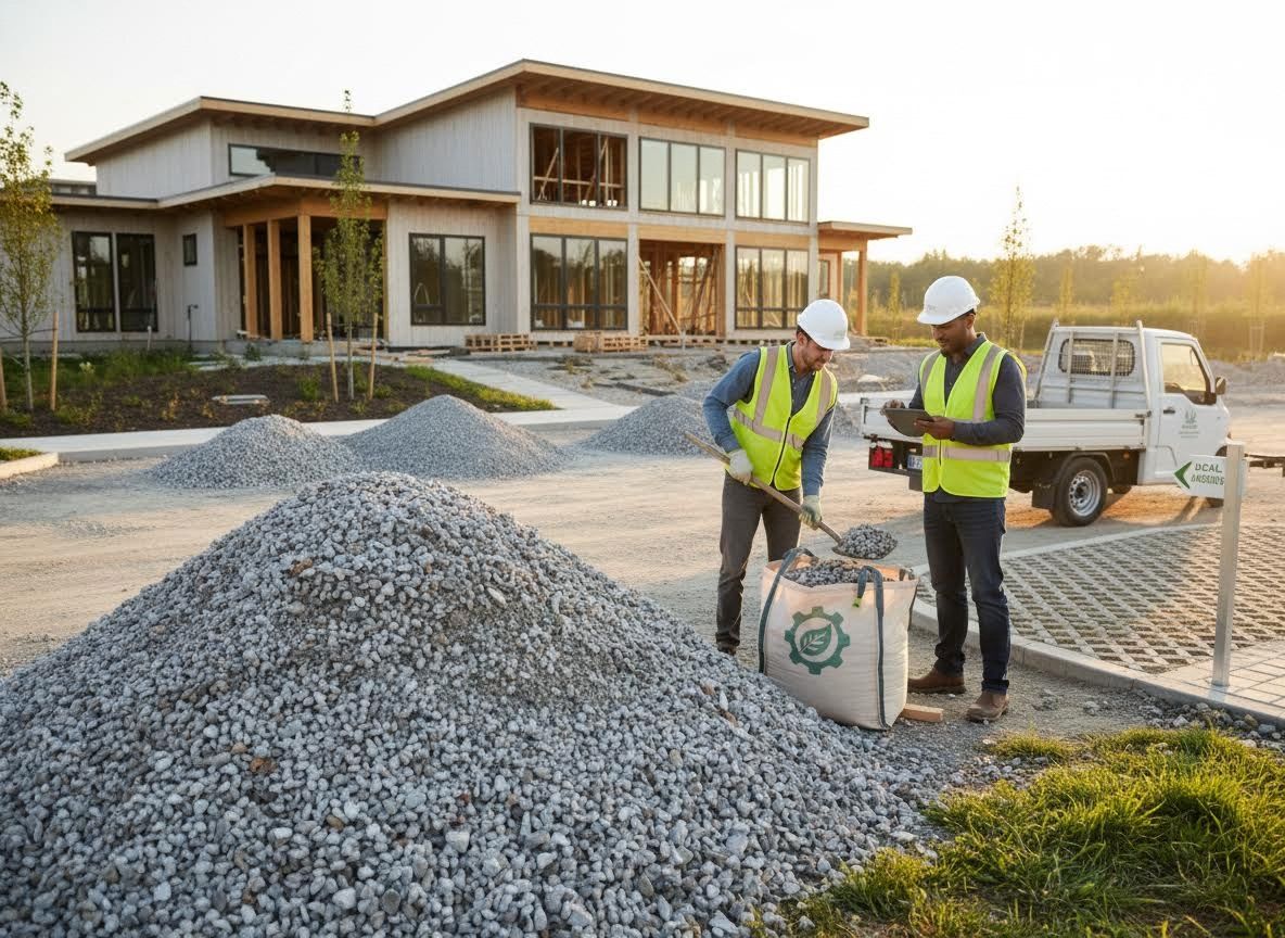 Construction Workers Managing Gravel at a Sustainable Building Site