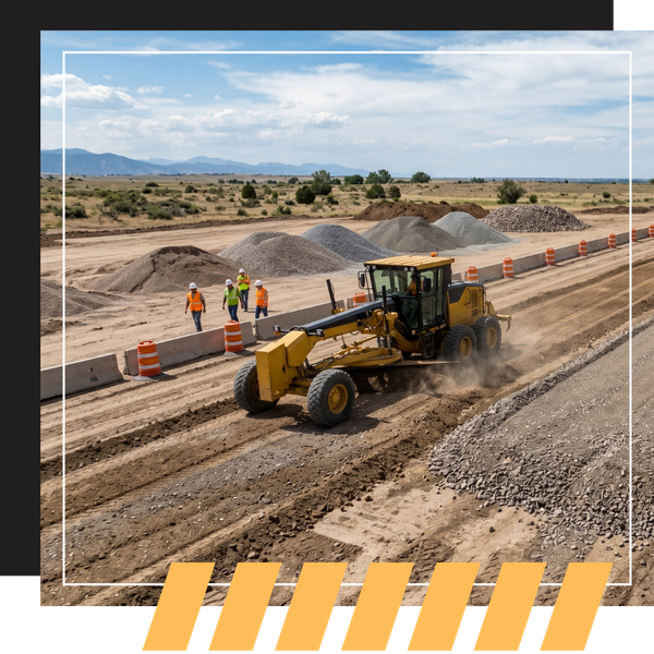 a construction site with grading, aggregate base