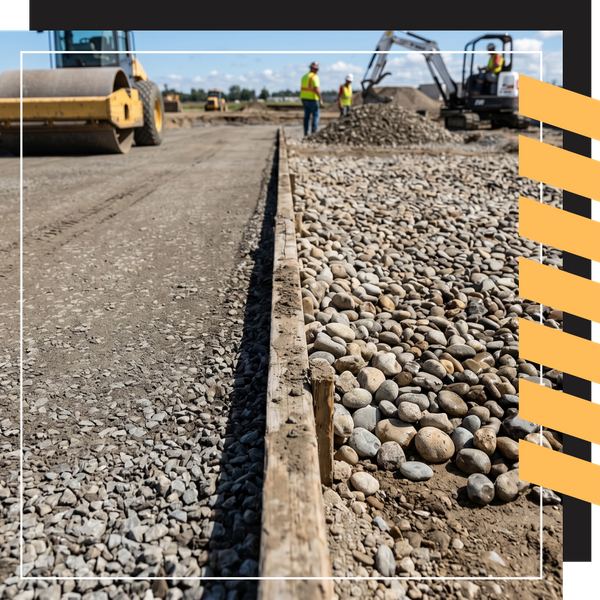 compacted gravel side by side with washed rock on a construction site