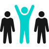 Icon of one person with raised arms and two people next to him