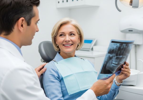 Dentist explaining X-ray to patient