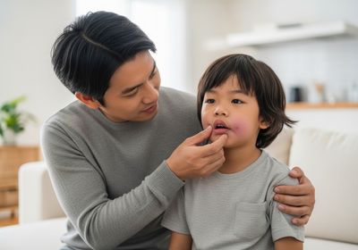 Caring Father Examining Child's Bruise