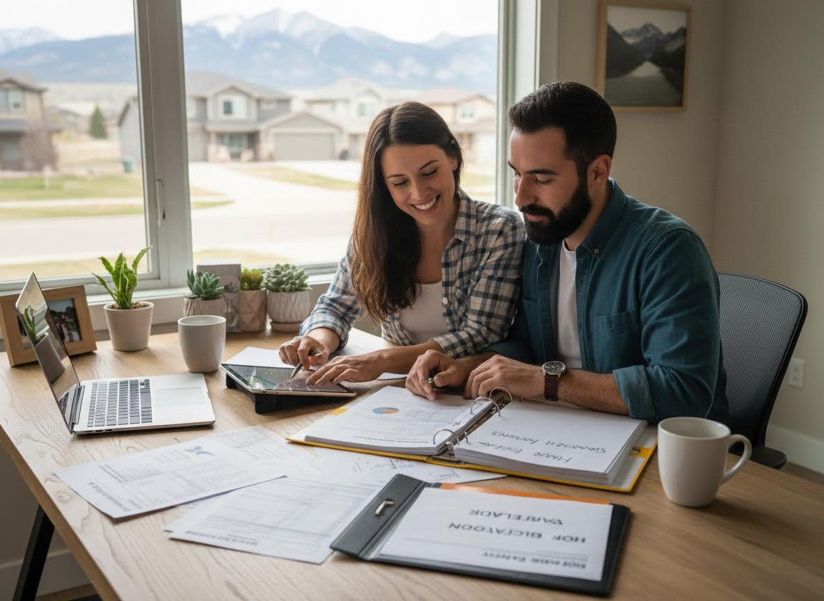 Couple managing finances at home