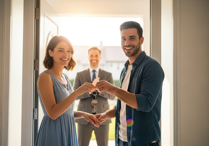 Couple Receiving New House Keys