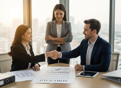 Business professionals shaking hands, sealing a deal