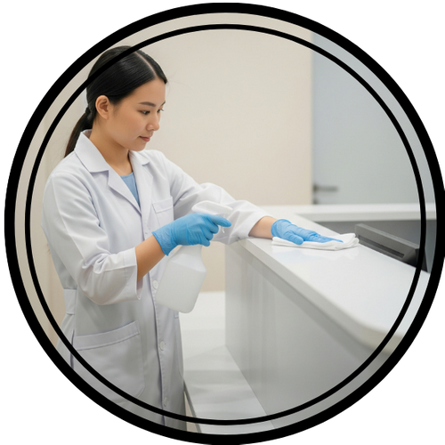 Woman cleaning counters