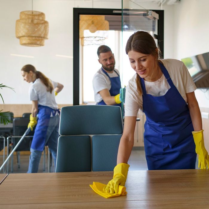 professional cleaning crew cleaning an office