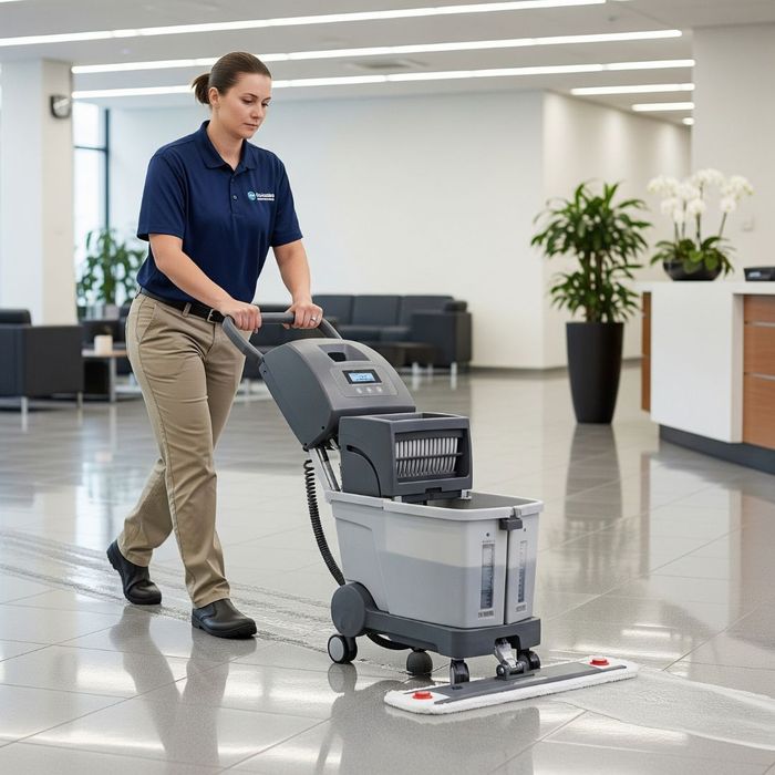 Mopping through a high-traffic area with advanced machine