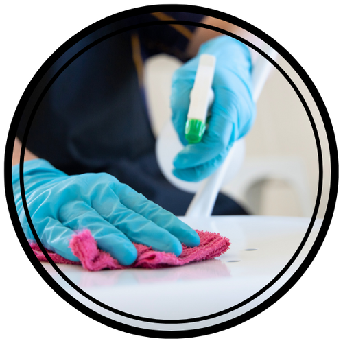 cleaner disinfecting a countertop