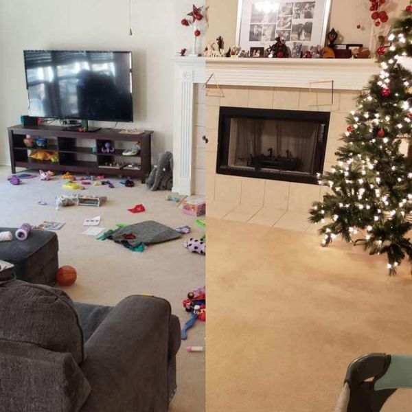 before and after of clean living room