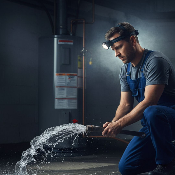 plumber performing emergency services in basement