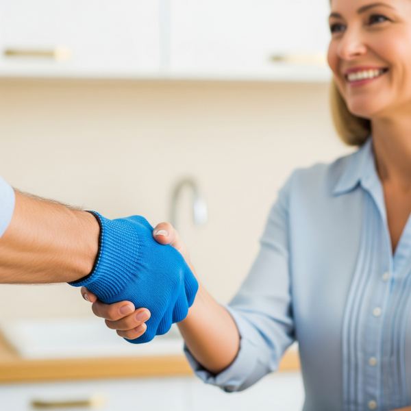 lose-up of a handshake between a plumber and a customer, symbolizing trust and reliability in Anaheim plumbing services.