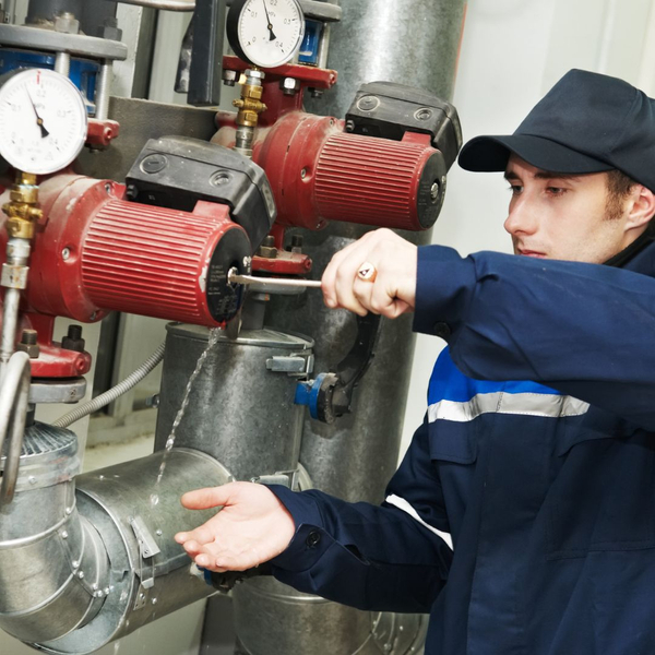 Plumber repairs commercial leak