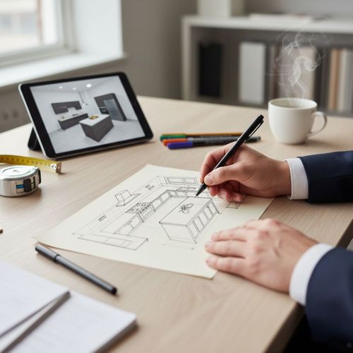 A person sketching a kitchen design, symbolizing the process of envisioning a perfect kitchen space.