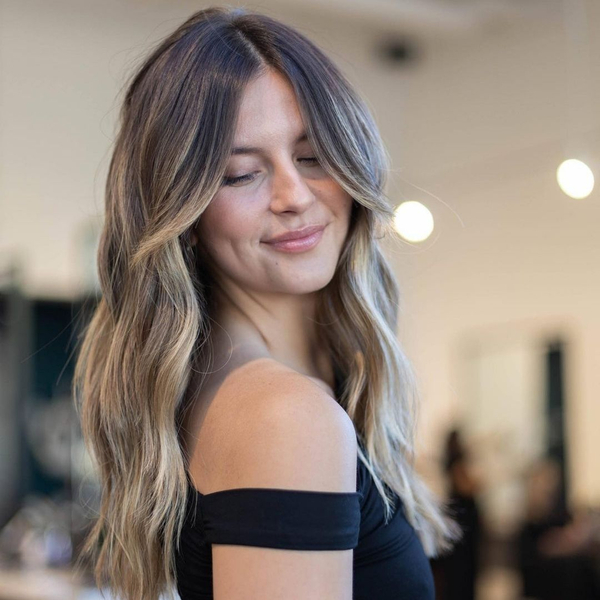 a woman with balayaged hair