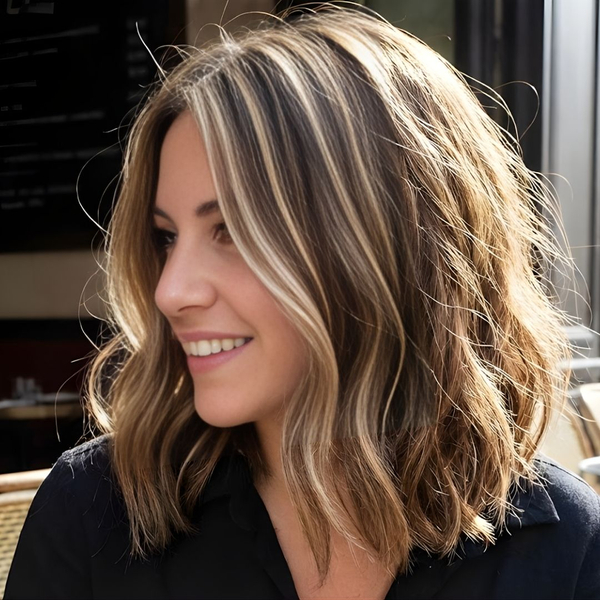 a woman with highlighted hair