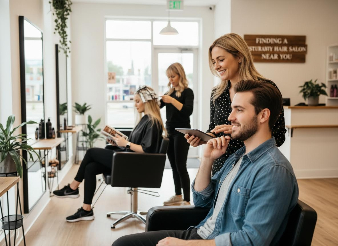 Hair Salon with Clients and Stylists