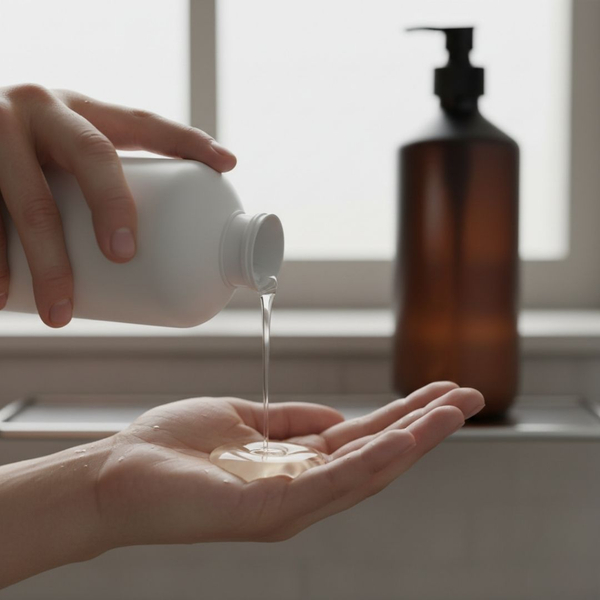 Hand pouring color-safe shampoo into a palm.