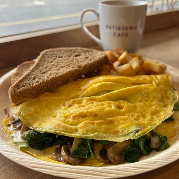 Omelette with a coffee mug