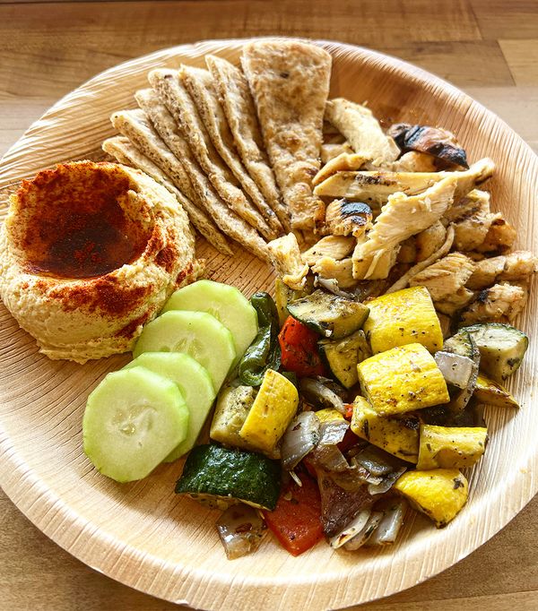 chicken , oven roasted veggies and hummus plate.JPG