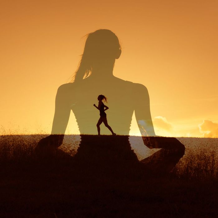 Body silhouette, with a runner behind silhouette