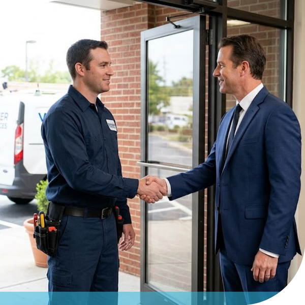 water technician shaking hands with a businessman