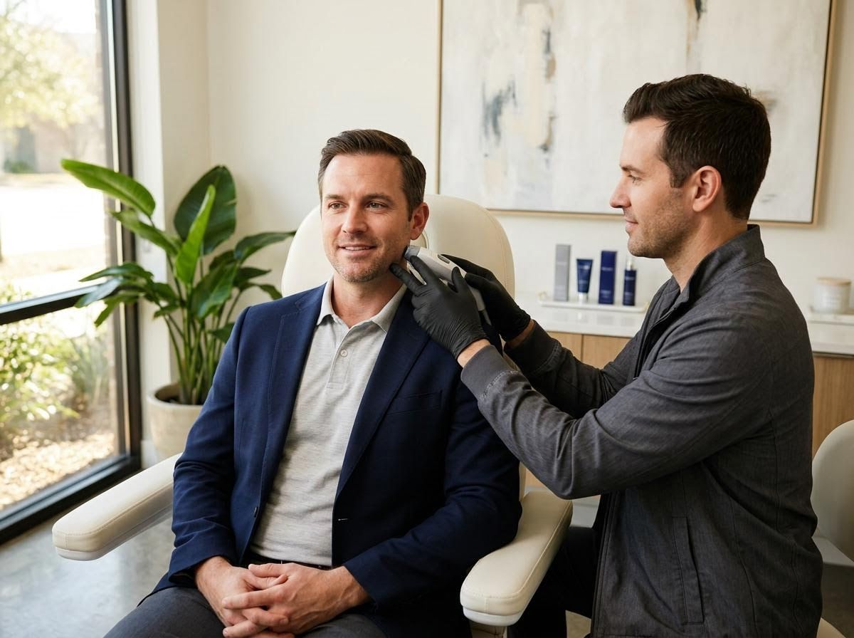 Man Receiving Facial Treatment from Aesthetician