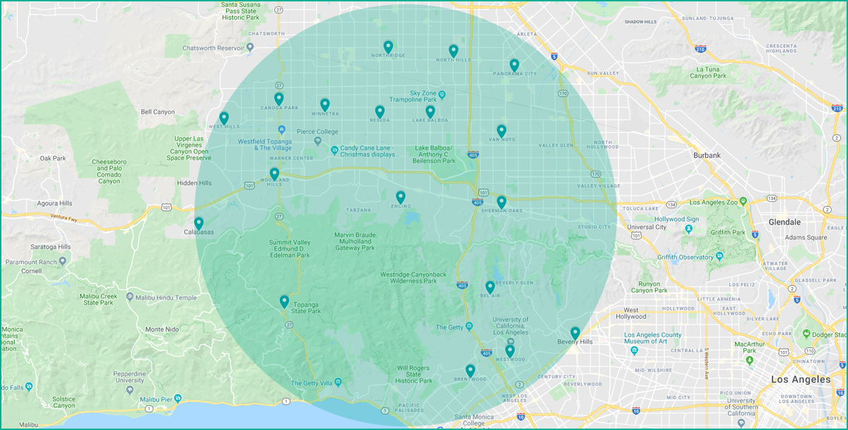 Service Area Map for Whole Child Neuro