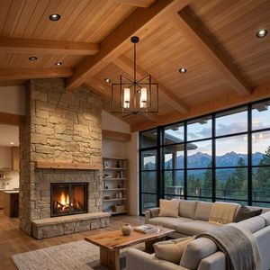 Living Room of Montana Home Showcasing a Chandelier Living Room of Montana Home Showcasing a Chandelier