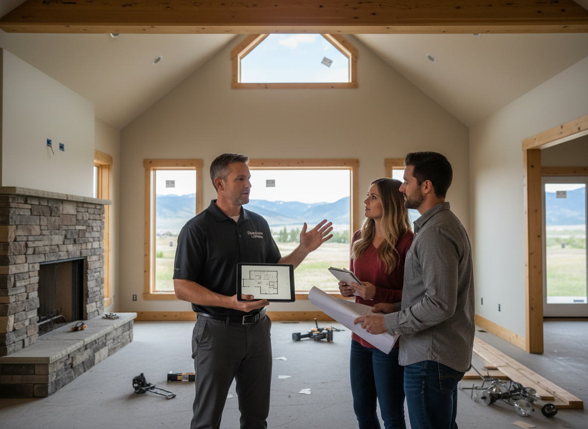 Builder discussing home plans with a couple