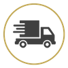 Gold circled delivery truck icon representing site-coordinated shipping